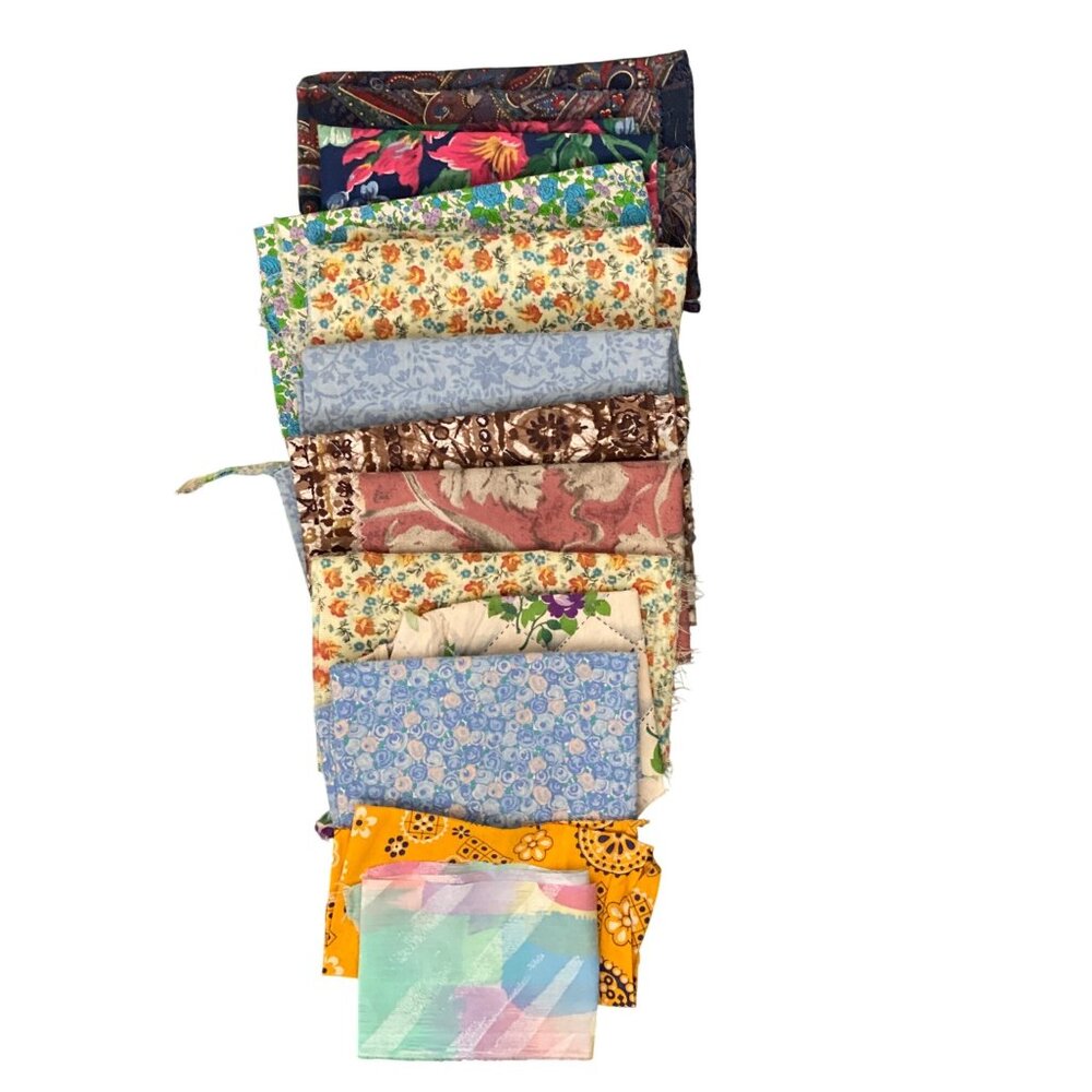 VTG Fabric Multi Floral Geometric Quilting Sewing Arts Crafts Remnants Lot of 12